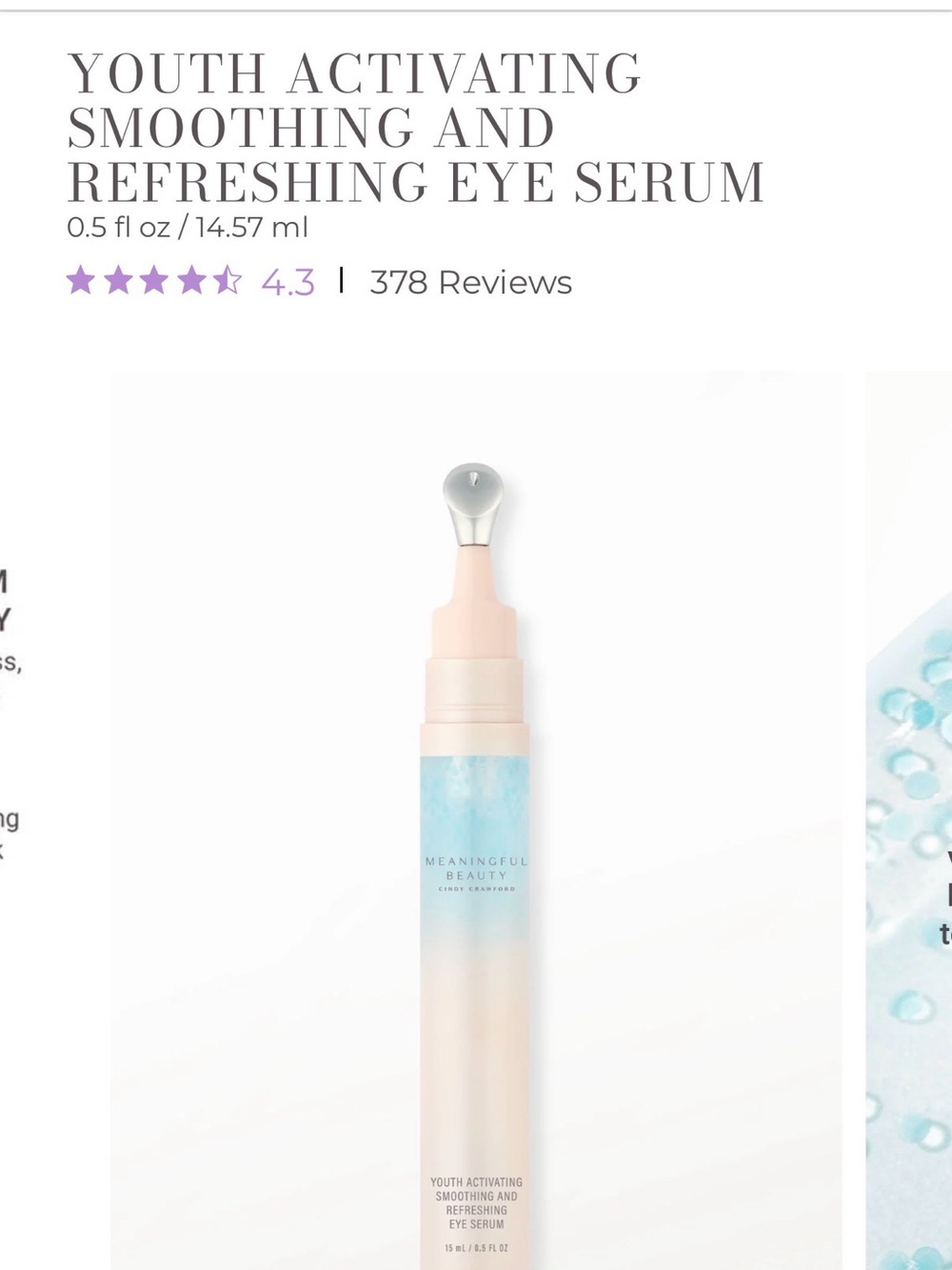 Youth Activating Smoothing and Refreshing Eye Serum. .5oz.